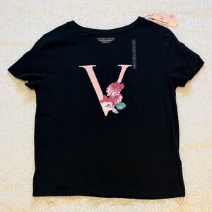 Victoria's Secret Black Tee with Pink Floral V